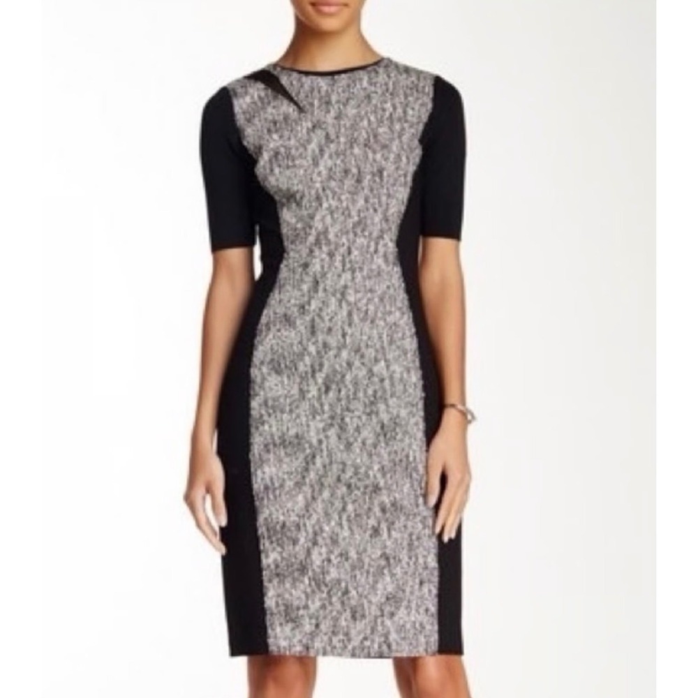 NWT Elie Tahari Dress Size 2 Gray‎ Textured Panel Sheath Career Dress PERFECT 🖤